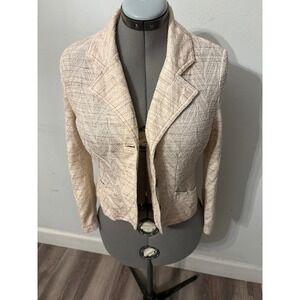 Vintage Kimberly Knit Blazer Cream Beige Textured Chevron Jacket Gold Buttons